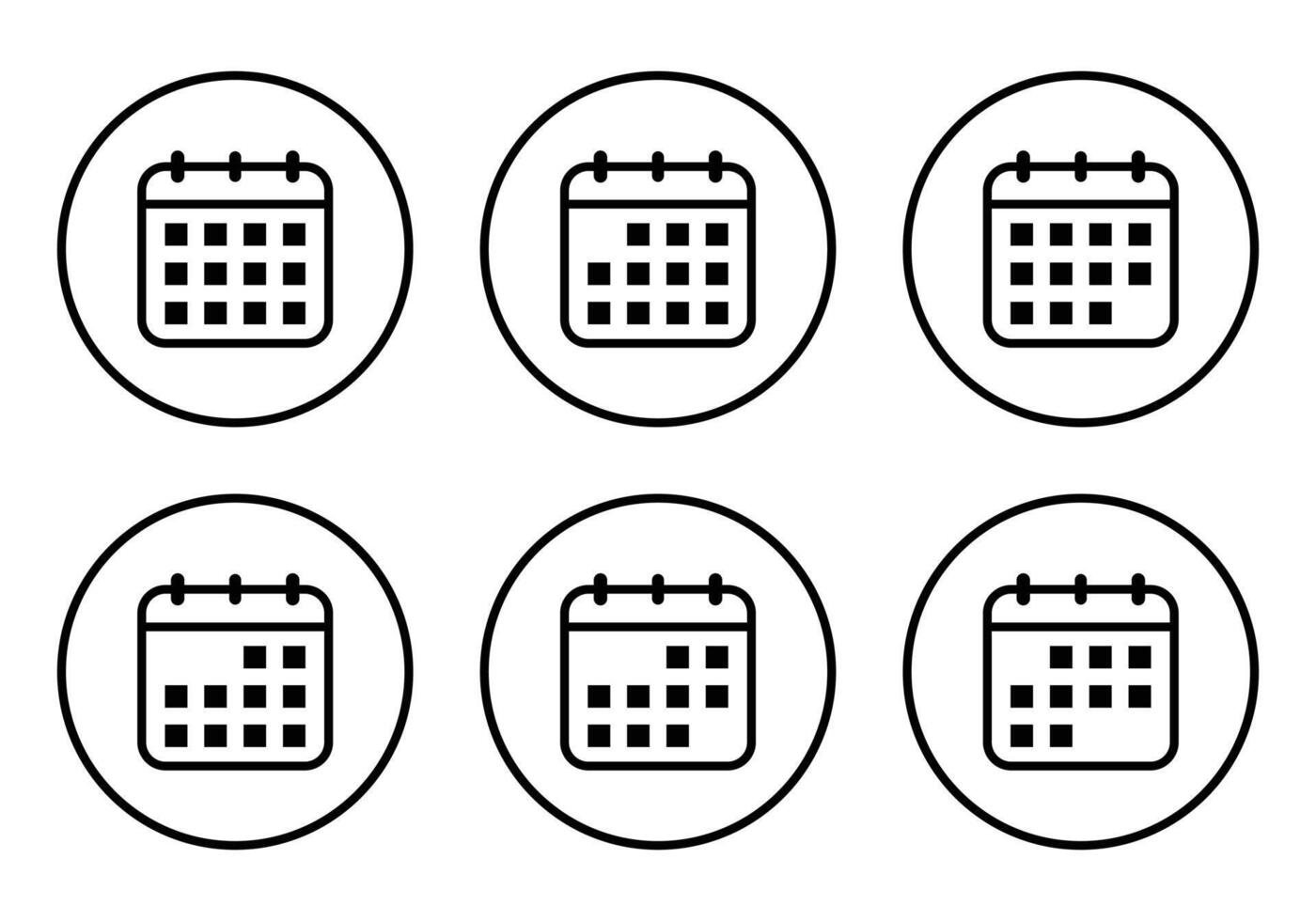 uppsättning av kalender, datum ikon vektor på cirkel linje