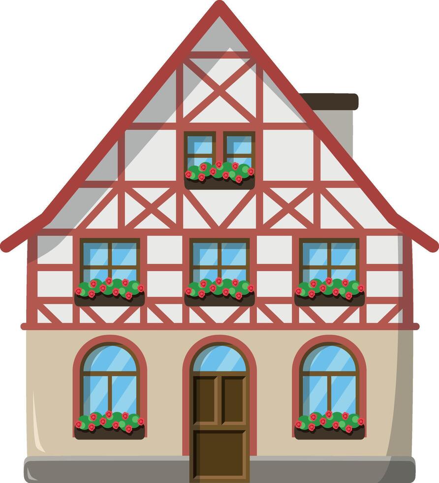 vektor illustration av en traditionell bavarian hus i tecknad serie stil isolerat på vit bakgrund. traditionell hus av de värld serier