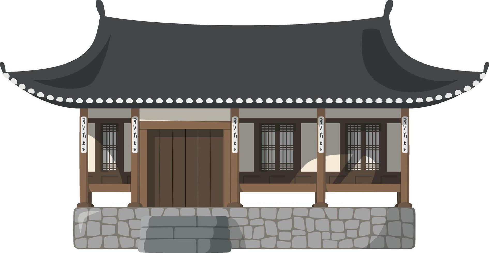 Vektor Illustration von ein traditionell Süd Korea Kanok Haus im Karikatur Stil isoliert auf Weiß Hintergrund. traditionell Häuser von das Welt Serie