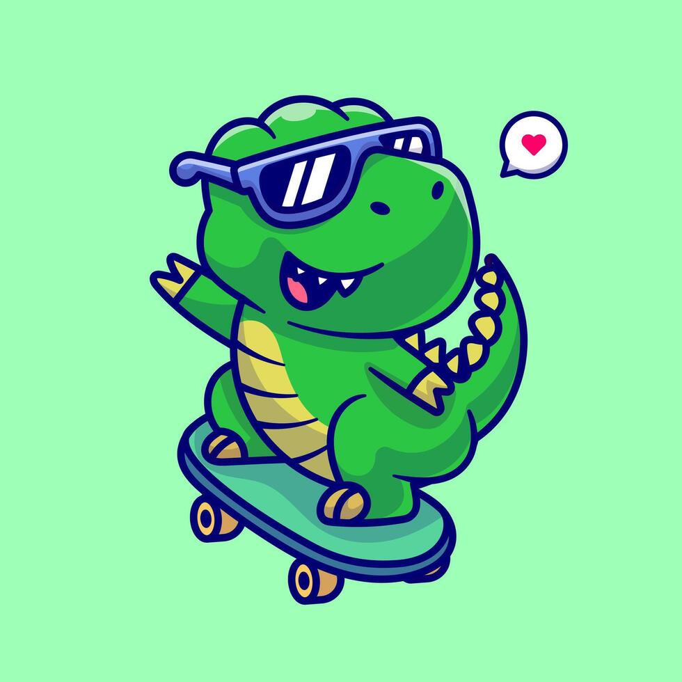 söt dino spelar skateboard tecknad serie vektor ikon illustration. djur- sport ikon begrepp isolerat premie vektor. platt tecknad serie stil