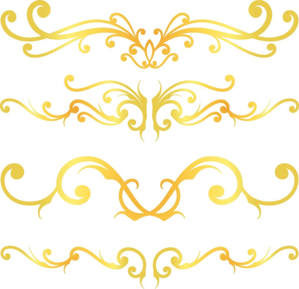 gyllene virvla runt rader kalligrafi prydnad uppsättning isolerat på vit bakgrund för lyx grafisk design vektor