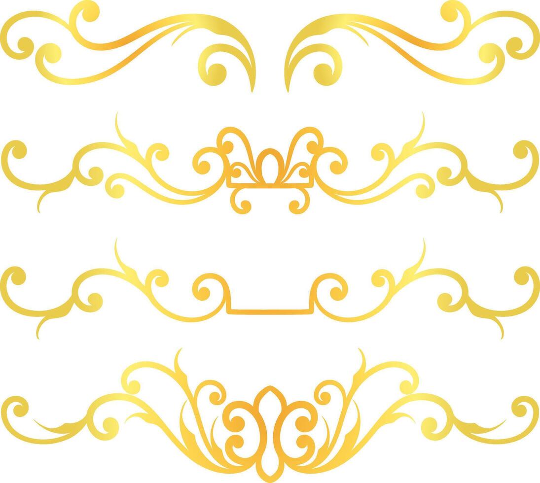 gyllene virvla runt rader kalligrafi prydnad uppsättning isolerat på vit bakgrund för lyx grafisk design vektor