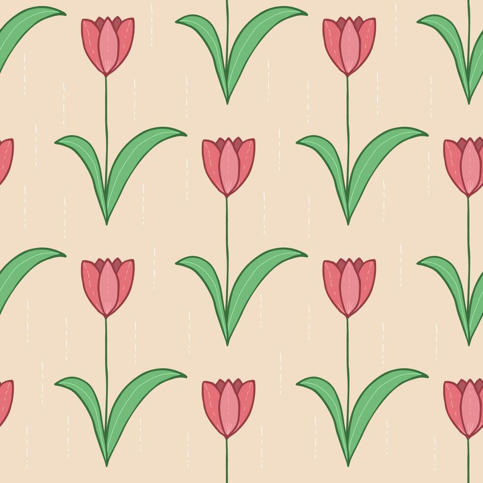 Vektor Hand gezeichnet Hintergrund mit Tulpen. Jahrgang nahtlos Muster Tulpen