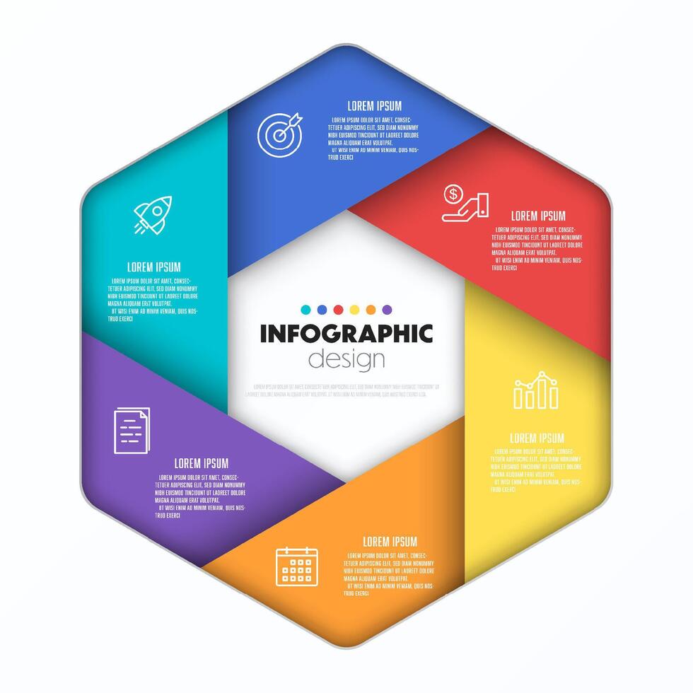 Vektor bunt Hexagon Infografik Geschäft Vorlage mit 6 Schritt. Vorlage zum Präsentation.