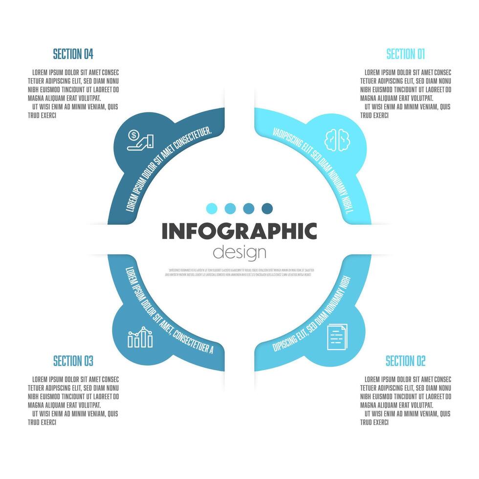 Vektor runden Diagramm in 4 Abschnitte Anfang Projekt minimal Infografik Design Vorlage modern zum Webseite Speisekarte Schnittstelle