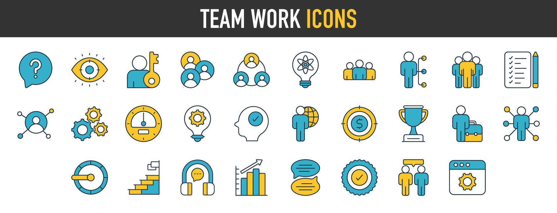 Zusammenarbeit Symbole Satz. eine solche wie Mannschaft Gebäude, Arbeit Gruppe und Mensch Ressourcen Netz Symbol Satz. einfach Symbol Sammlung. Vektor Illustration.