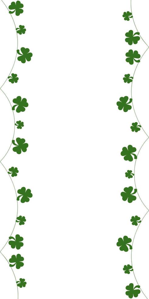 st. Patricks Tag Vertikale Kleeblatt Girlande, Zeichenfolge von Kleeblatt Blätter, Grün Vektor Illustration isoliert auf Weiß. Heilige Patrick's Tag Hintergrund mit Grün Ammer Wimpel. festlich Ammer mit Kleeblatt