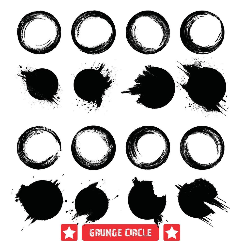 Rau kantig Grunge Kreise Vektor Sammlung betrübt kreisförmig Elemente zum städtisch Ausdruck