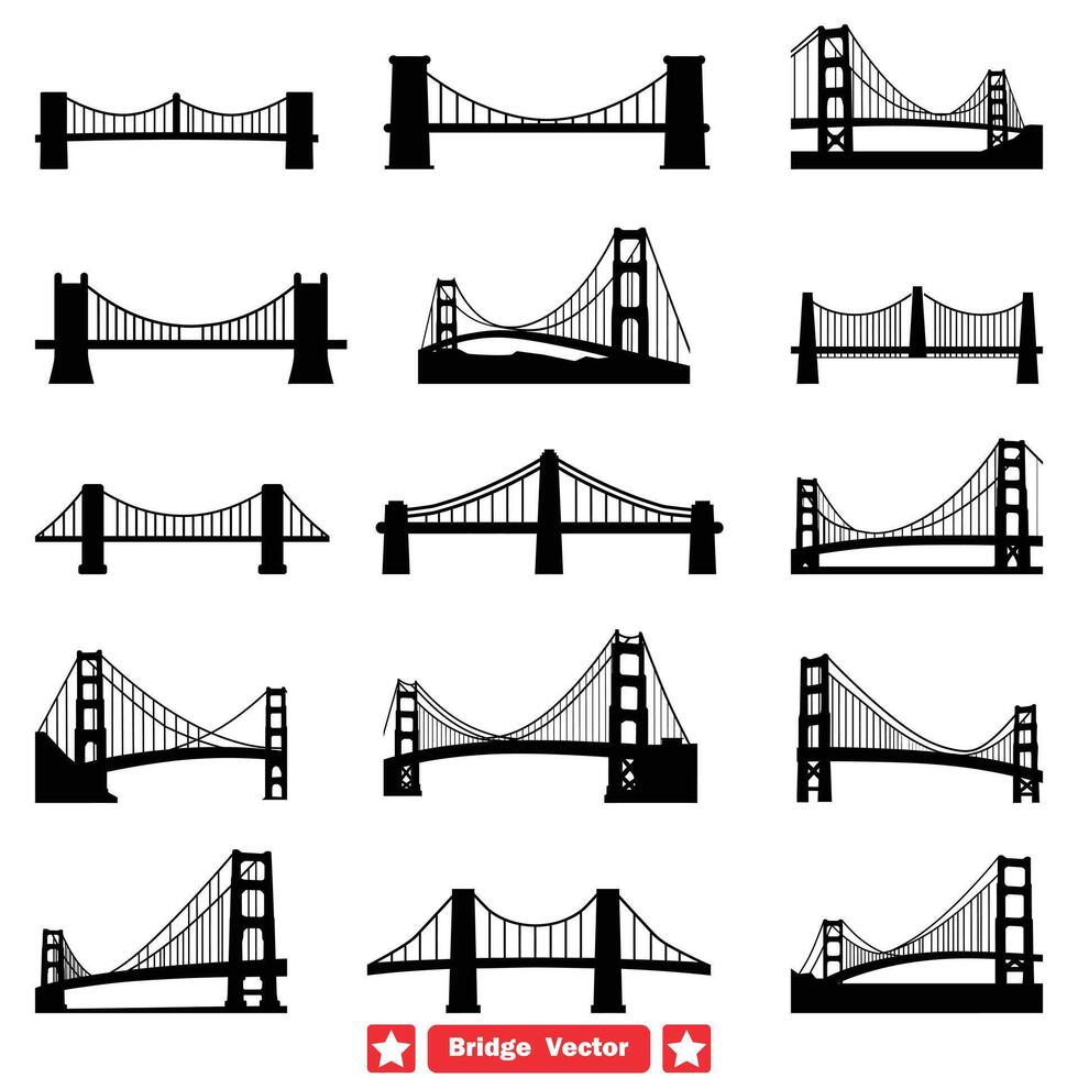 ai genererad urban anslutningar olika bro silhuetter uppsättning för modern mönster vektor