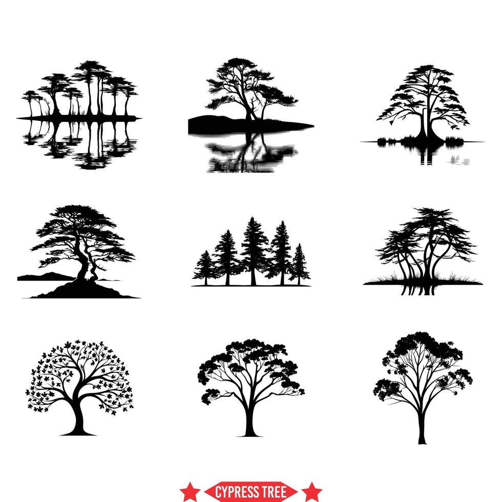 majestätisk cypress träd silhuetter mångsidig vektor mönster för natur entusiaster