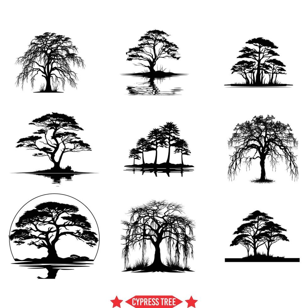 zauberhaft Zypresse Baum Silhouette Pack Natur inspiriert Vektor Grafik