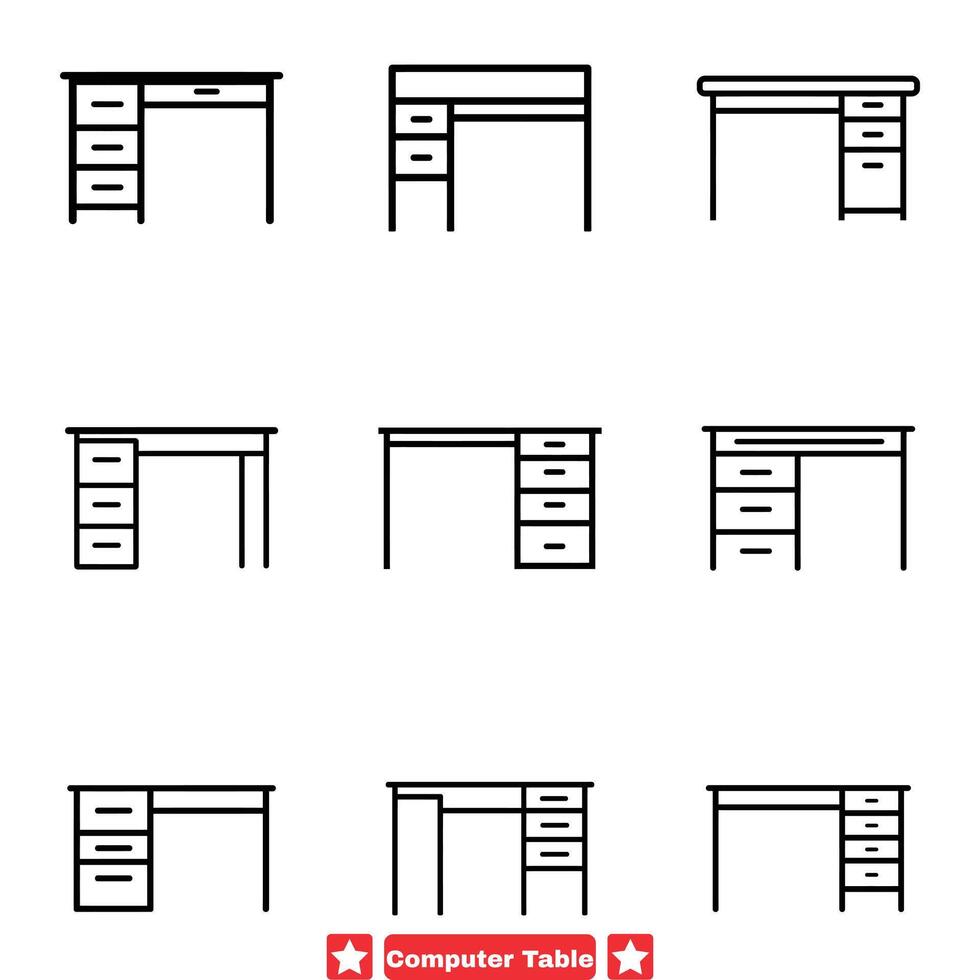 minimalistisch Arbeitsplatz das Wesentliche stilvoll Computer Tabelle Vektor Silhouetten