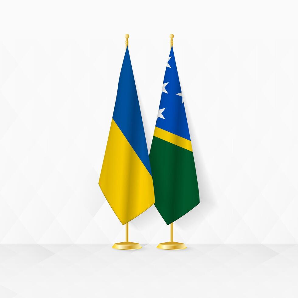 Ukraine und Solomon Inseln Flaggen auf Flagge Stand, Illustration zum Diplomatie und andere Treffen zwischen Ukraine und Solomon Inseln. vektor