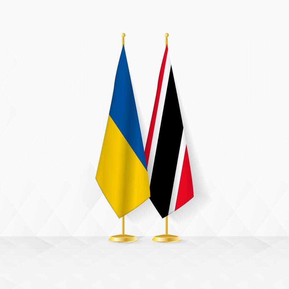 Ukraine und Trinidad und Tobago Flaggen auf Flagge Stand, Illustration zum Diplomatie und andere Treffen zwischen Ukraine und Trinidad und Tobago. vektor