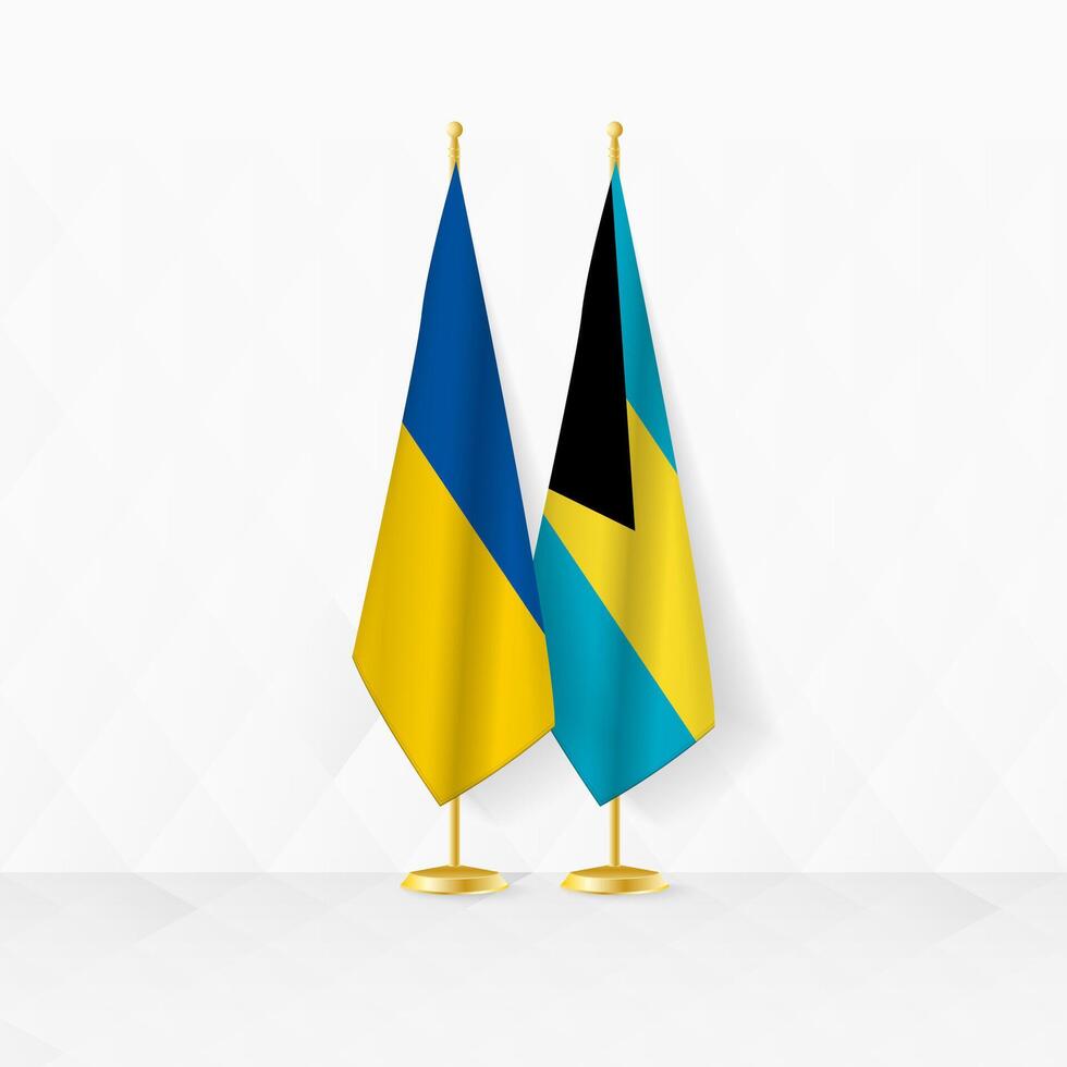 Ukraine und das Bahamas Flaggen auf Flagge Stand, Illustration zum Diplomatie und andere Treffen zwischen Ukraine und das Bahamas. vektor