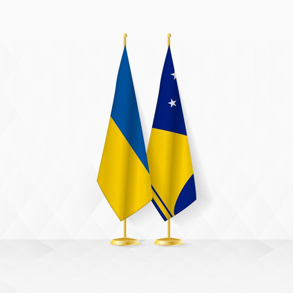 ukraina och tokelau flaggor på flagga stå, illustration för diplomati och Övrig möte mellan ukraina och tokelau. vektor