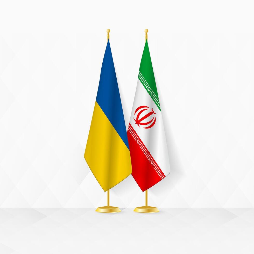 ukraina och iran flaggor på flagga stå, illustration för diplomati och Övrig möte mellan ukraina och iran. vektor