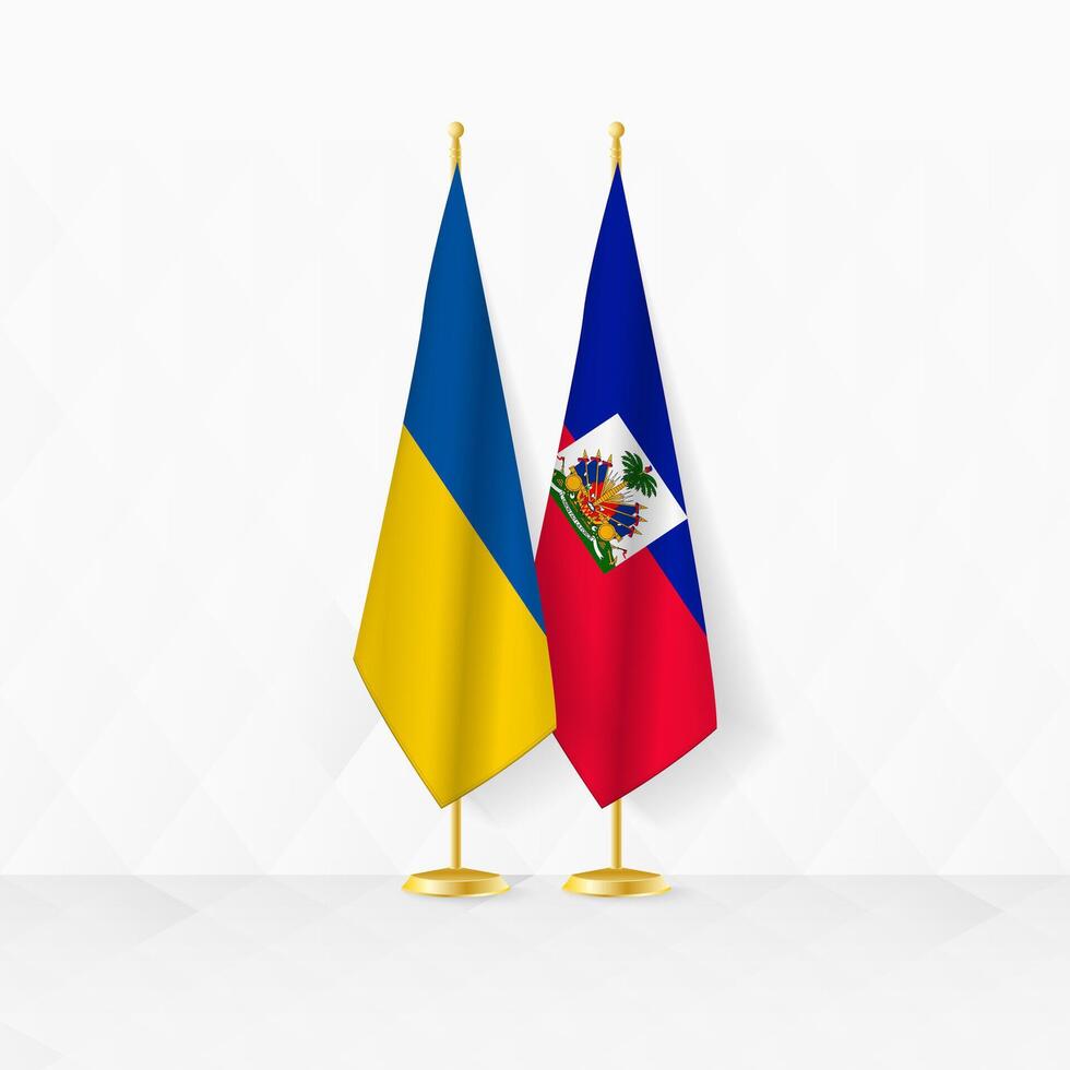 ukraina och haiti flaggor på flagga stå, illustration för diplomati och Övrig möte mellan ukraina och haiti. vektor