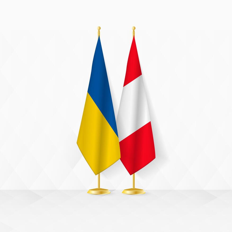 ukraina och peru flaggor på flagga stå, illustration för diplomati och Övrig möte mellan ukraina och peru. vektor