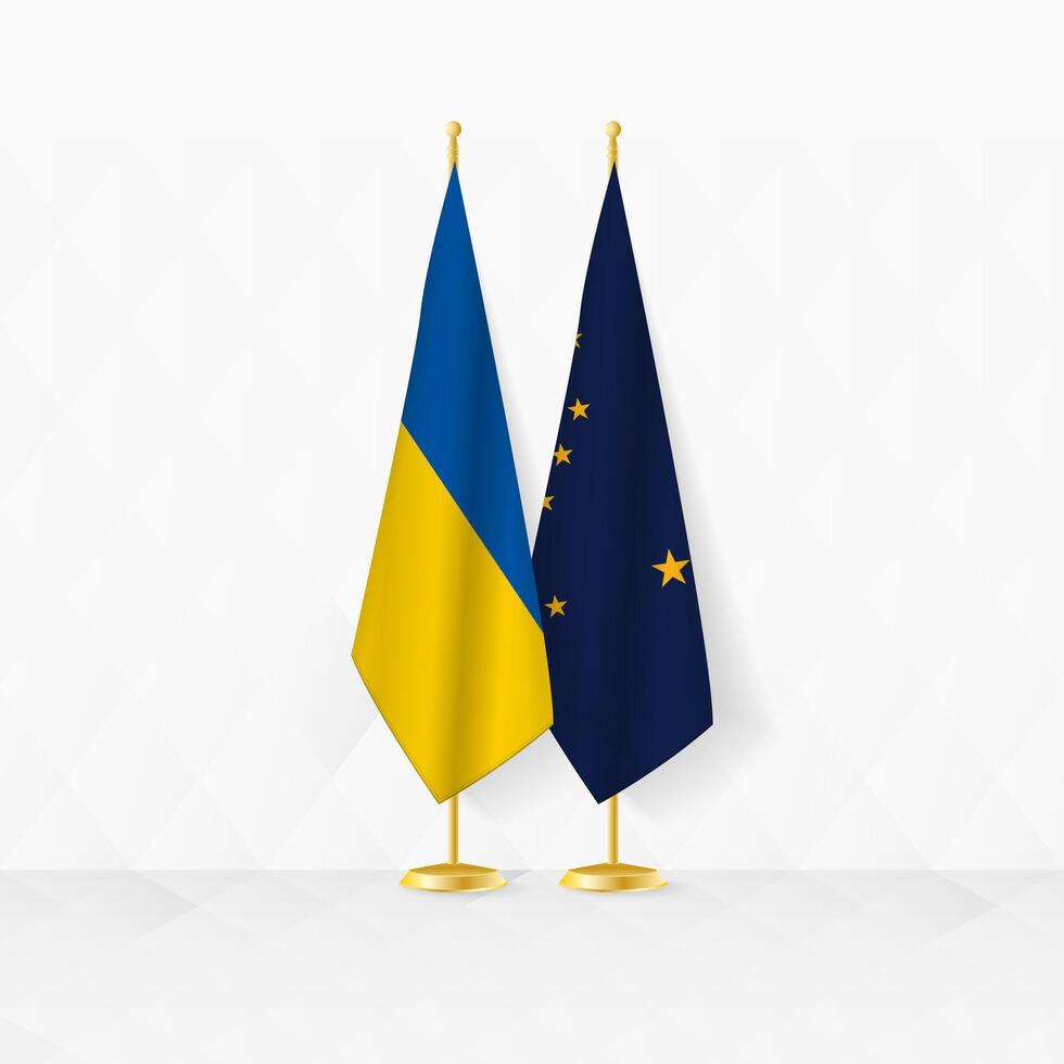 Ukraine und Alaska Flaggen auf Flagge Stand, Illustration zum Diplomatie und andere Treffen zwischen Ukraine und Alaska. vektor