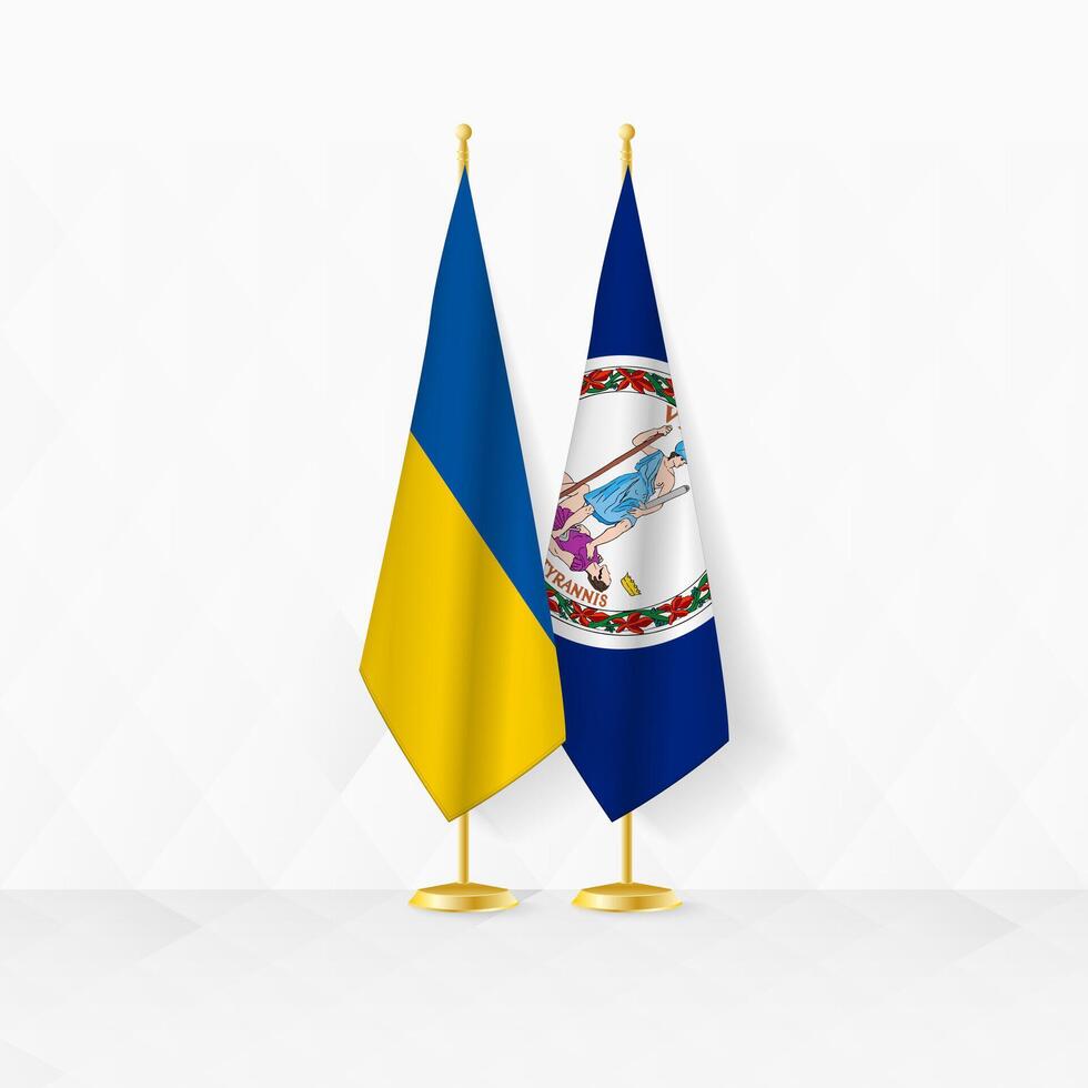 ukraina och virginia flaggor på flagga stå, illustration för diplomati och Övrig möte mellan ukraina och virginia. vektor