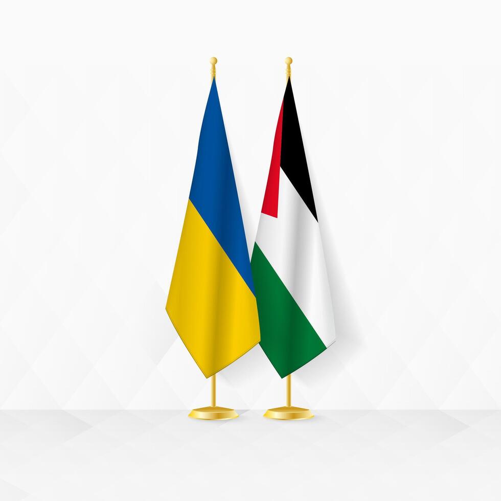 ukraina och palestina flaggor på flagga stå, illustration för diplomati och Övrig möte mellan ukraina och palestina. vektor