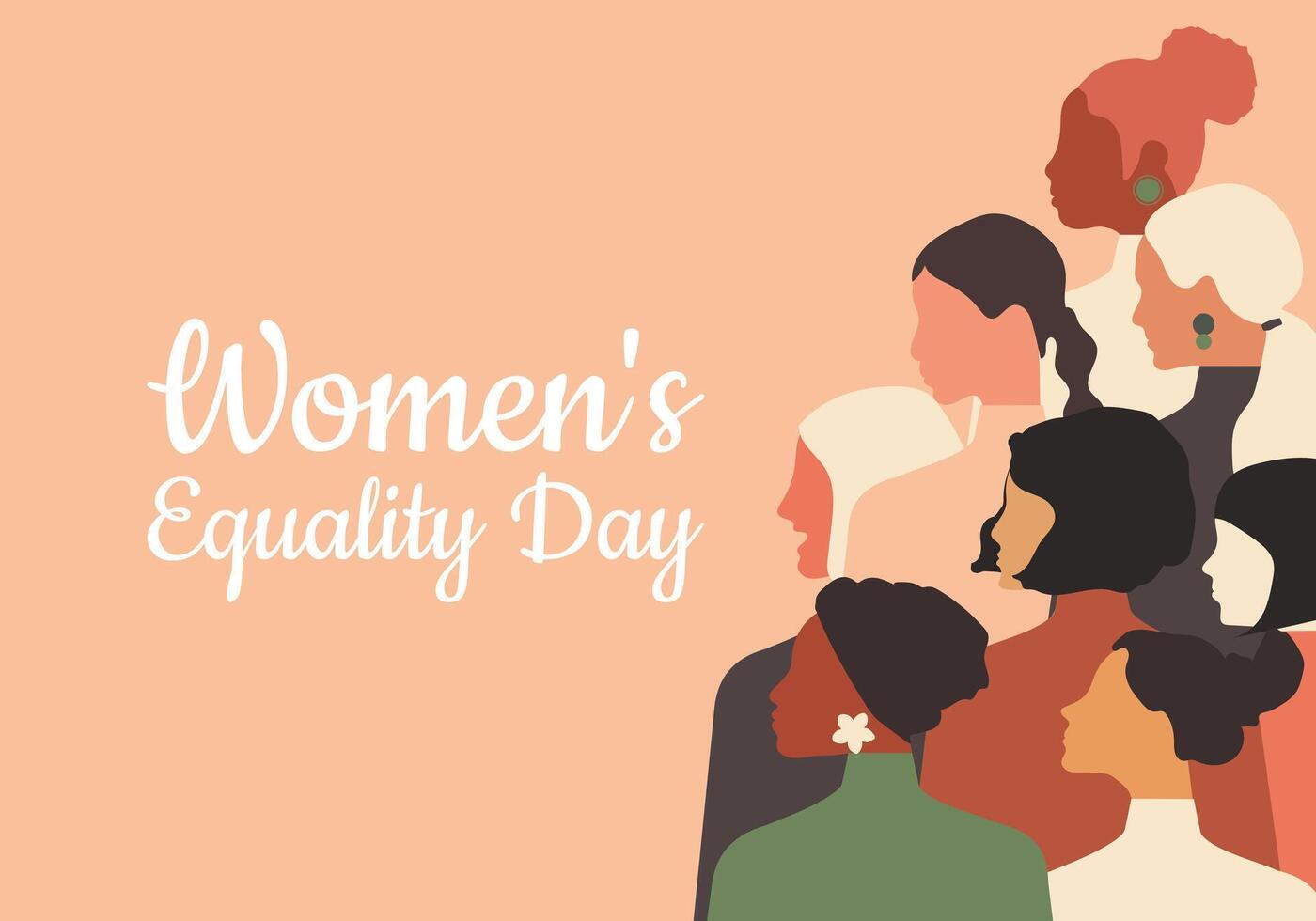 Damen Gleichberechtigung Tag. Frauen von anders Alter, Nationalitäten und Religionen versammeln zusammen auf ein horizontal Licht Rosa Poster. Vektor. vektor