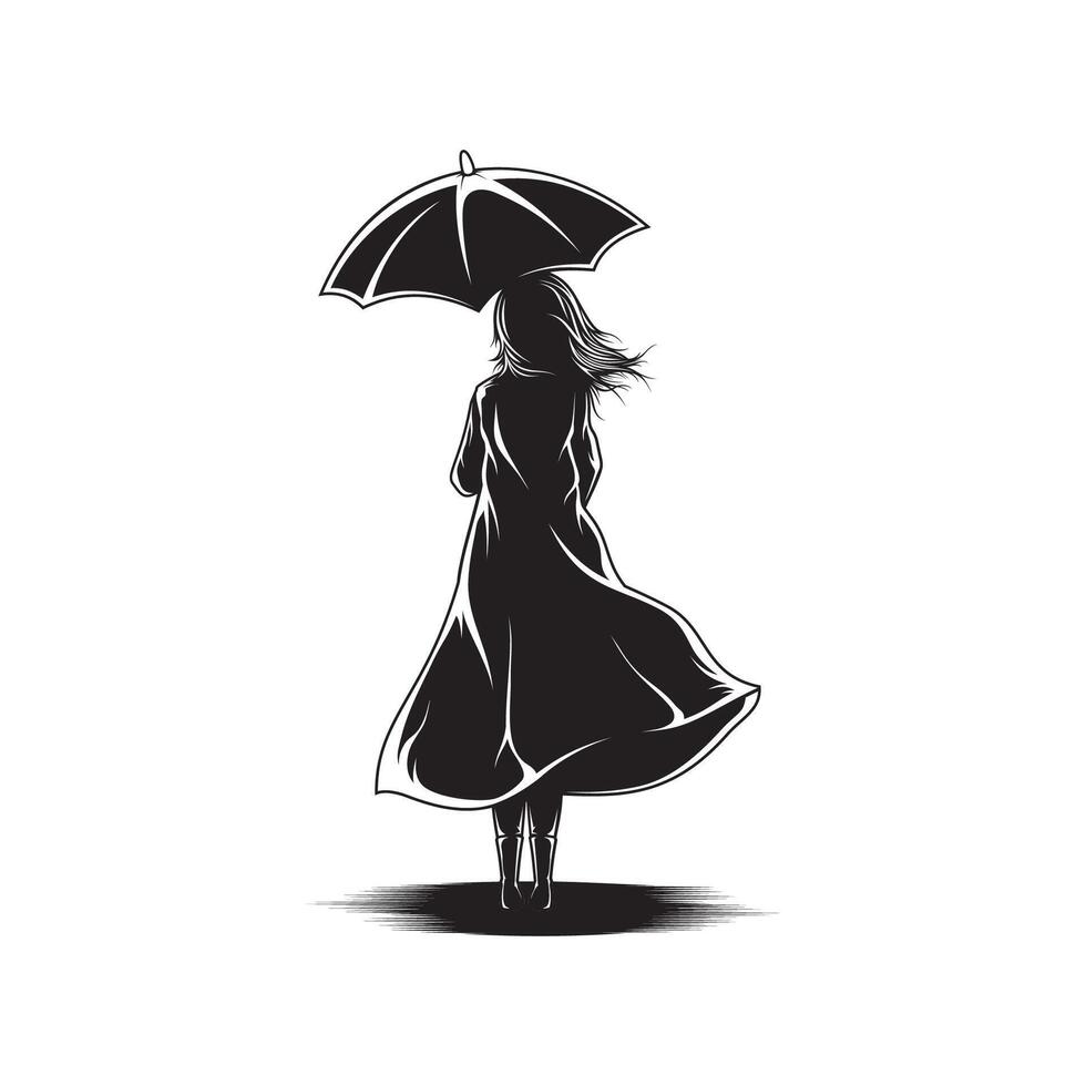 flicka med paraply se tillbaka vektor