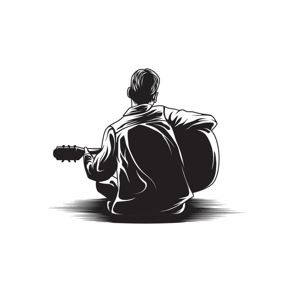 pojke spelar gitarr se tillbaka illustration vektor