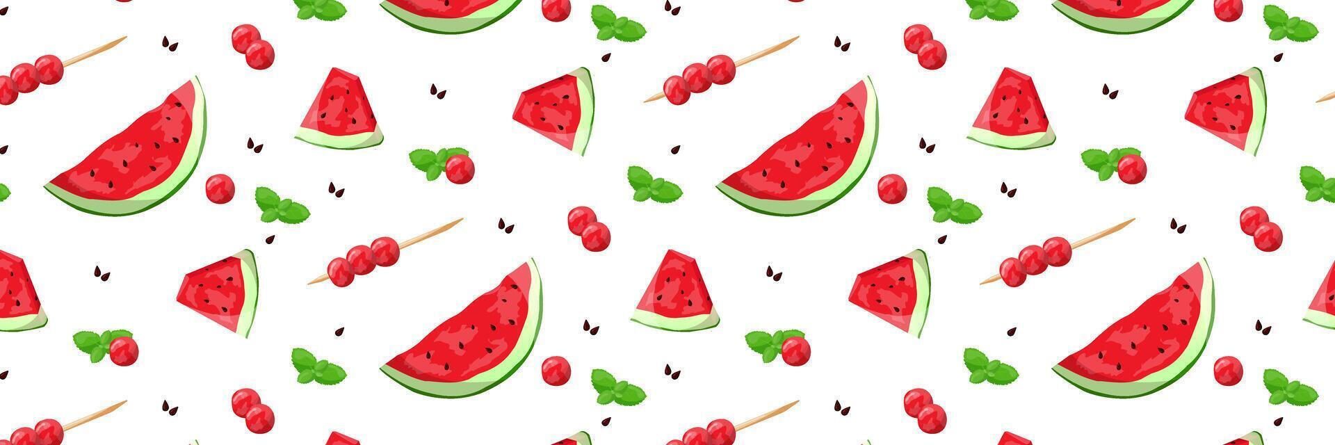 sömlös bakgrund med vattenmelon skivor. vektor illustration i tecknad serie stil. vektor illustration
