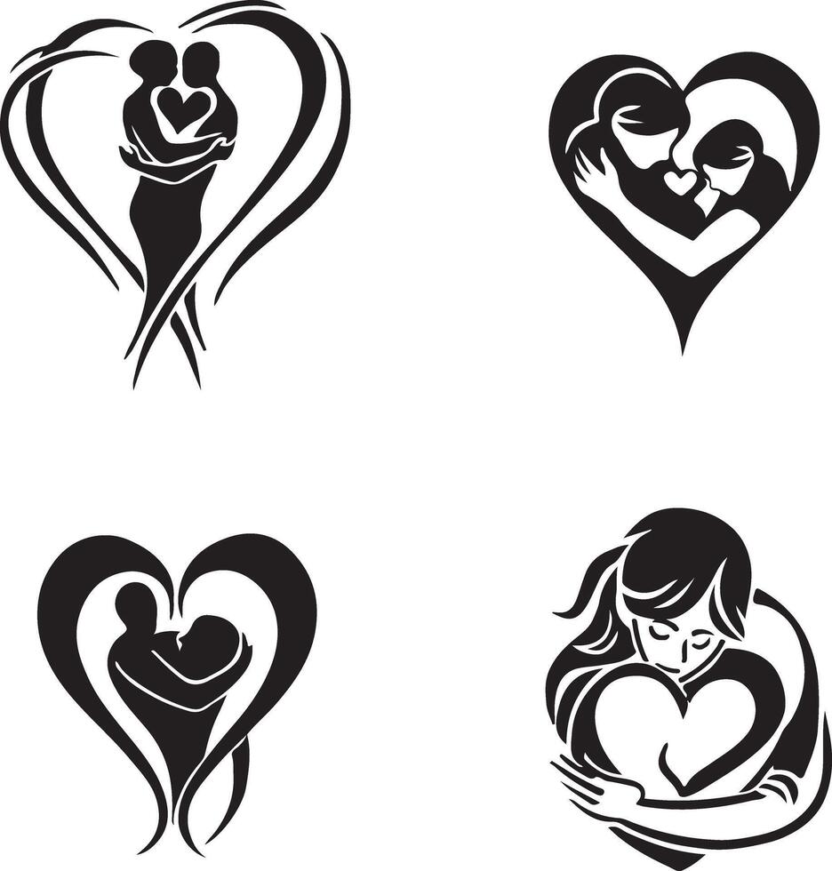 schwarz Vektor Logo von ein Person halten ein Herz