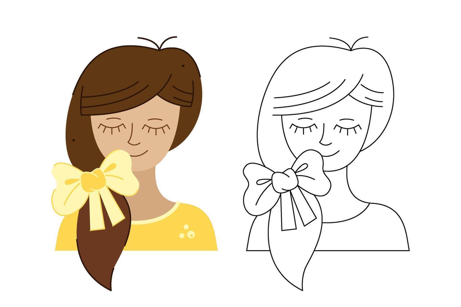 Mädchen mit Gelb Haar Bogen. Gekritzel Vektor Illustration.