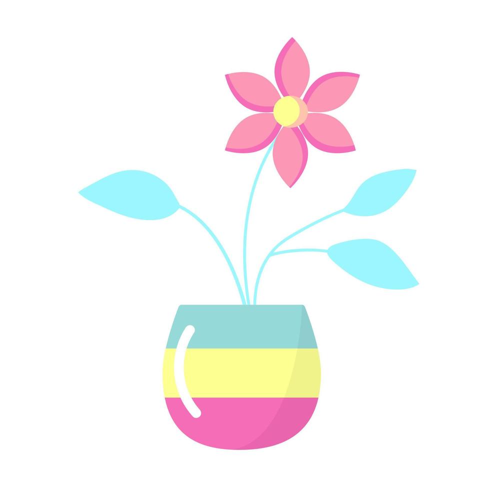 blomma med blad i en trefärgad vas. vektor