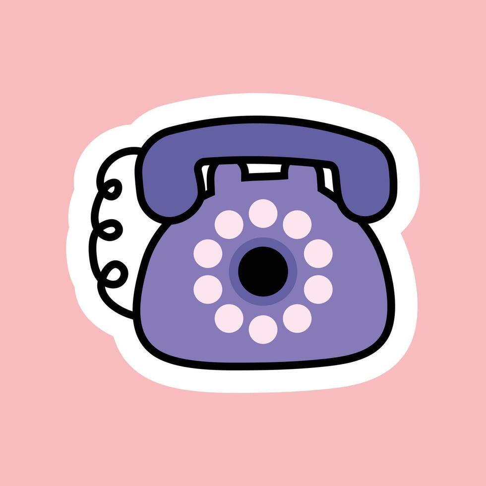 vektor tecknad serie retro lila roterande telefon