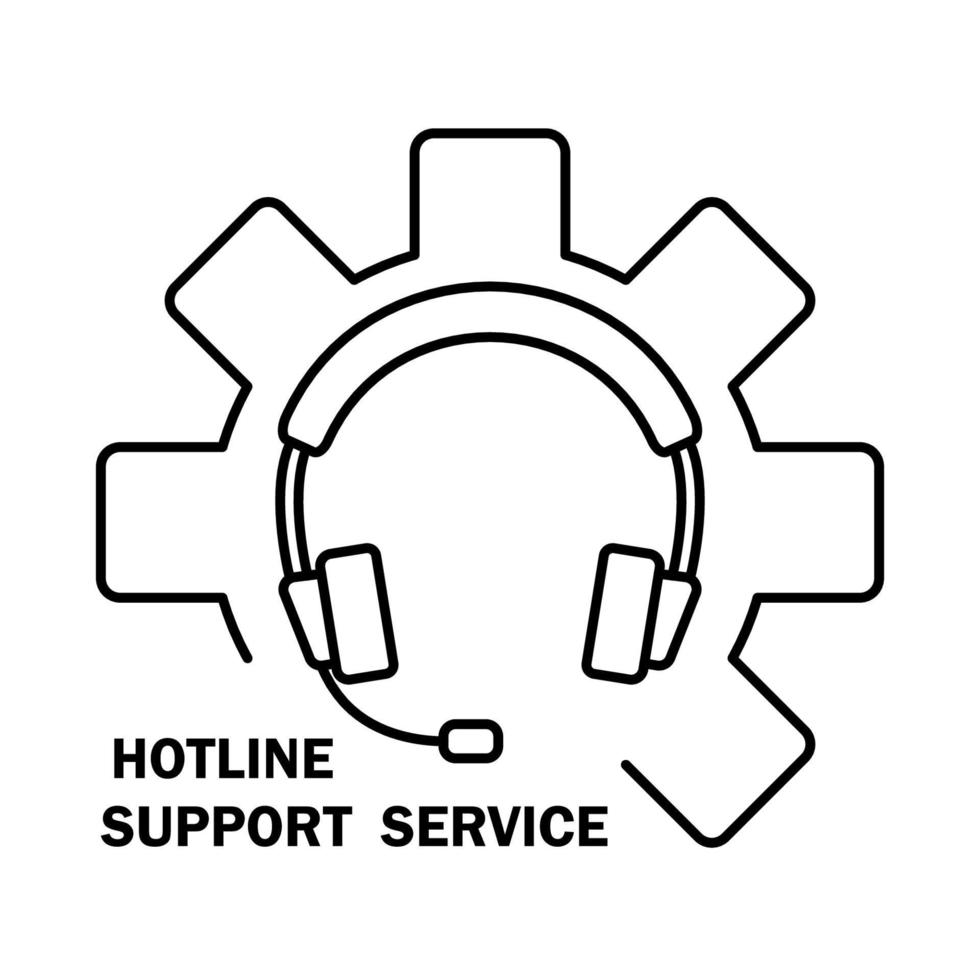 Hotline-Support-Service mit Kopfhörern. Kundensupport-Helpdesk-Logo, Symbol, Telefonabzeichen des Assistenten, Hotline-Kommunikation. Konzept der Beratung, Telefonmarketing, Assistenz vektor