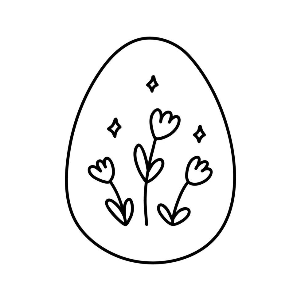 süß Ostern Ei mit Blumen isoliert auf Weiß Hintergrund. Vektor handgemalt Illustration im Gekritzel Stil. perfekt zum Urlaub Entwürfe, Karten, Logo, Dekorationen.