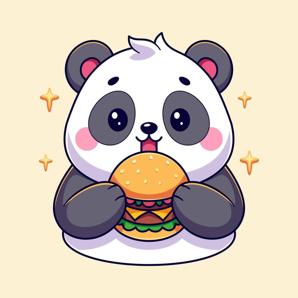 süß Panda ist Essen ein Burger vektor