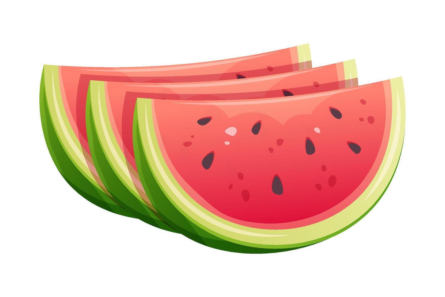 Schnitt Scheiben von Wassermelone Stand im Reihe auf Weiß Hintergrund. Vektor Karikatur Design Element von Wassermelone Geschmack, Sommer-