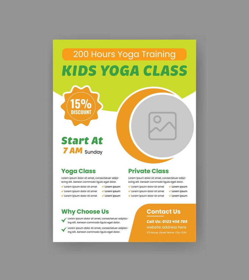 Kinder Yoga Flyer. modern Yoga Veranstaltung Klasse Flyer zum Meditation, Achtsamkeit, trainieren, usw. abstrakt Formen geeignet zum Poster, Banner, Buch Abdeckung, Broschüre, Sozial Medien Beiträge, usw. vektor