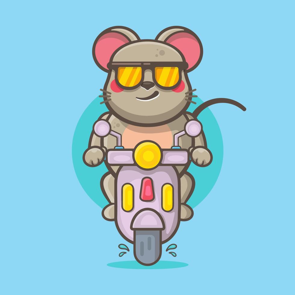 cool Maus Tier Charakter Maskottchen Karikatur Reiten Roller Motorrad vektor