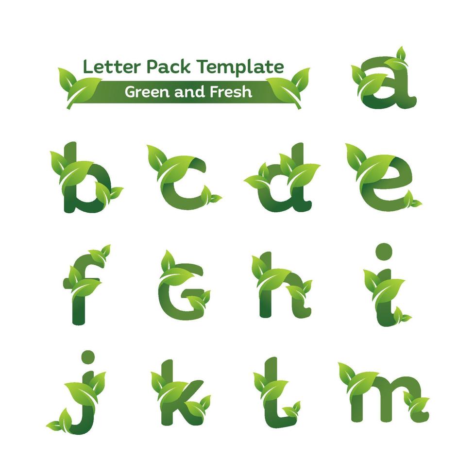 eko grön brev pack logotyp formgivningsmall. gröna alfabetet vektor mönster med gröna och färska blad illustration.