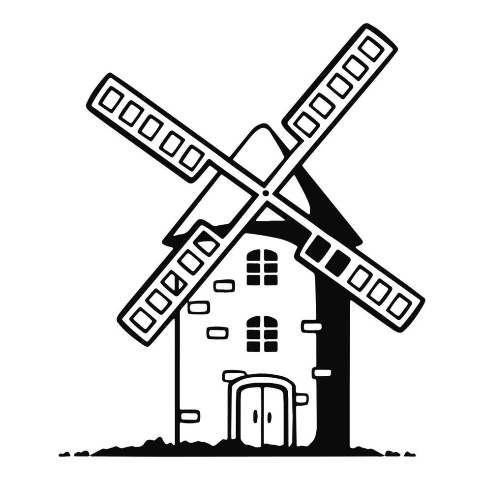 Kunst Illustration Design concpet Symbol schwarz Weiß Logo isoliert Symbol von Windmühle. Vektor Illustration