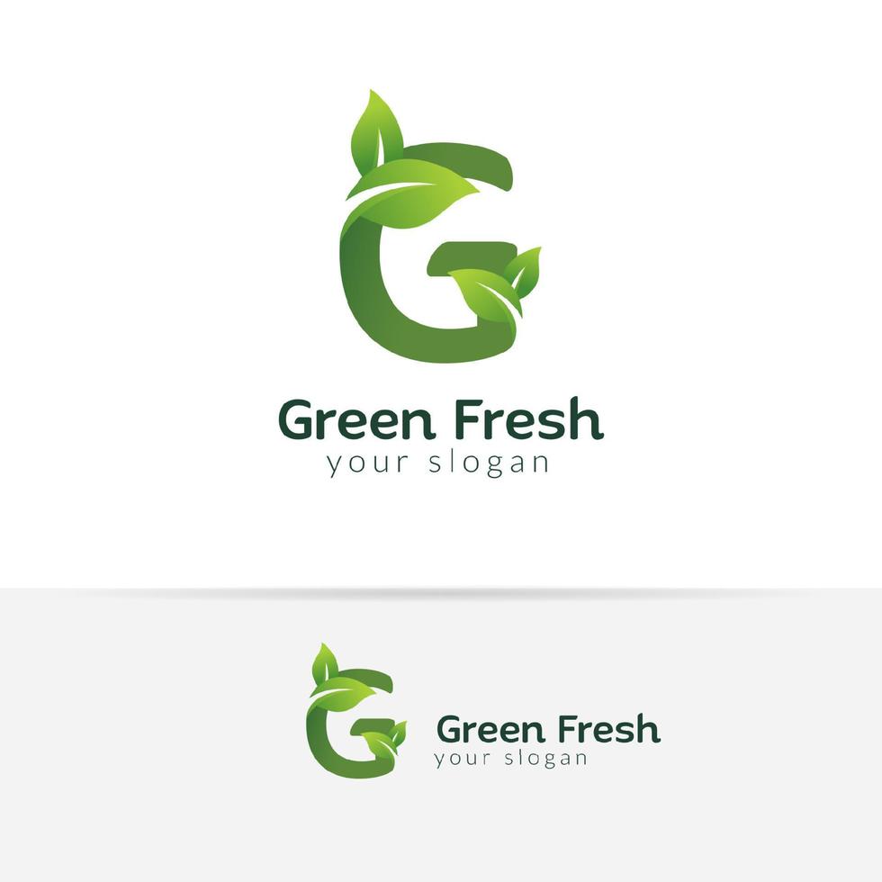 Öko grüner Buchstabe g Logo-Design-Vorlage. grüne Alphabet-Vektordesigns mit grüner und frischer Blattillustration. vektor