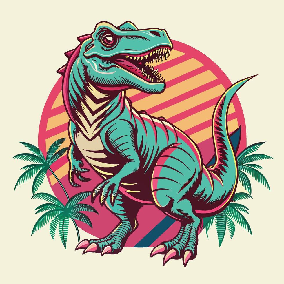 tyrannosaurus rex dinosaurie med handflatan träd. vektor illustration