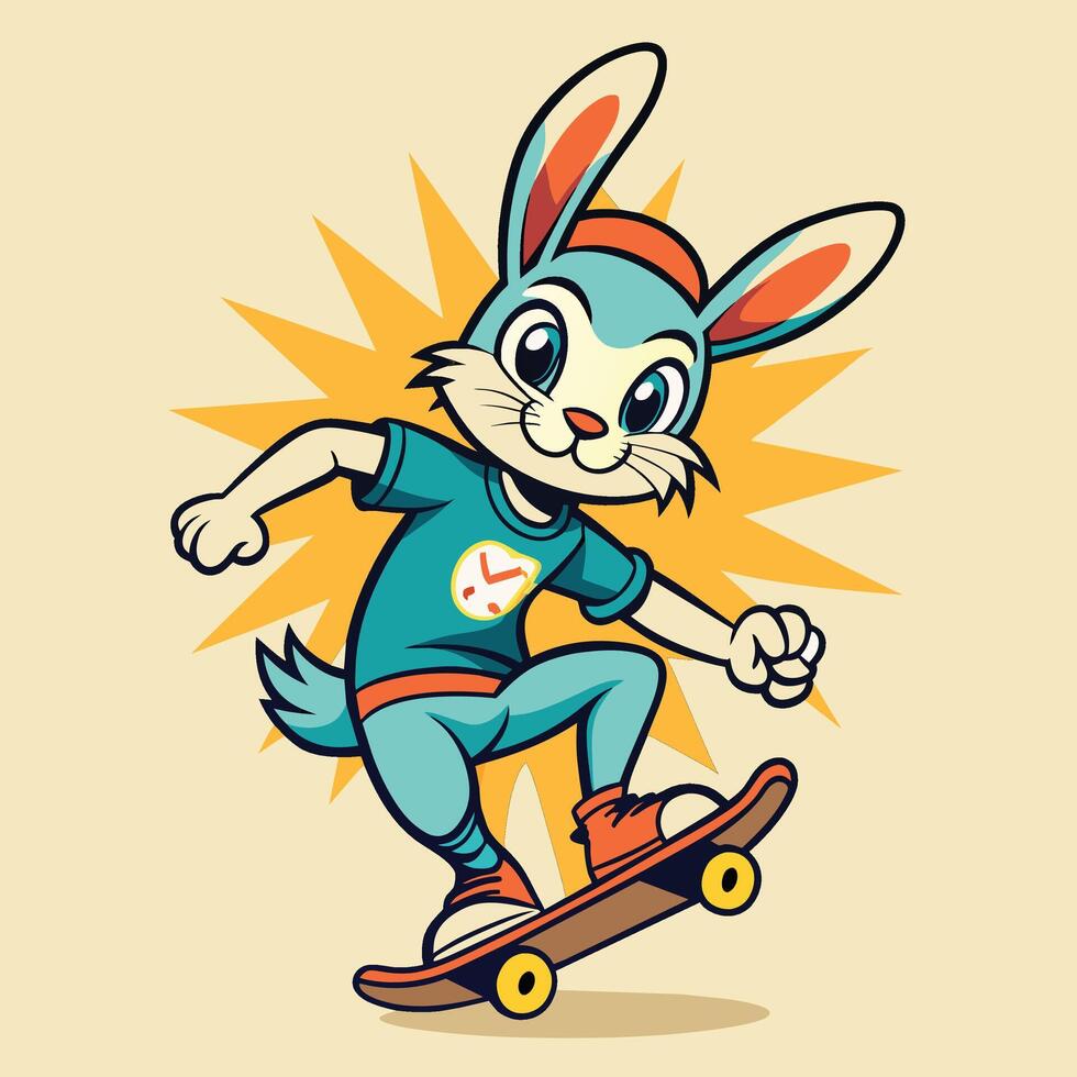 tecknad serie kanin ridning en skateboard. vektor illustration