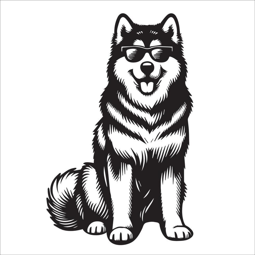 ai genererad alaskan malamute hund bär solglasögon illustration vektor