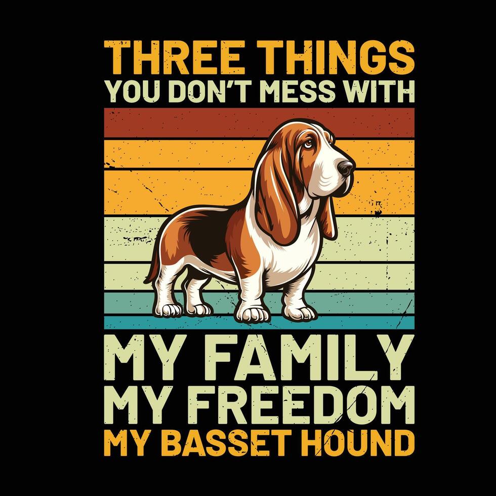 tre saker du inte röra med min familj min frihet min basset hund hund retro t-shirt design vektor