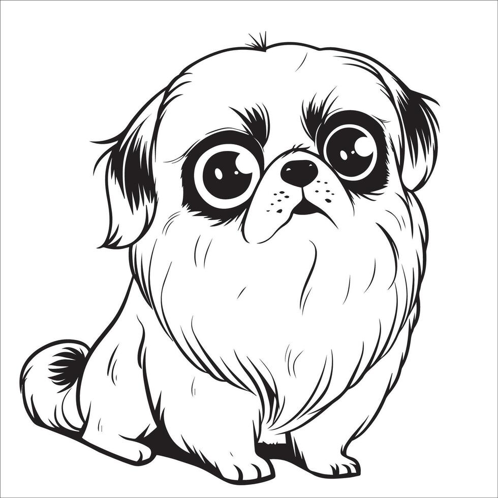 ai generiert Pekinese Hund ist ein Sitzung Vektor Illustration im schwarz und Weiß