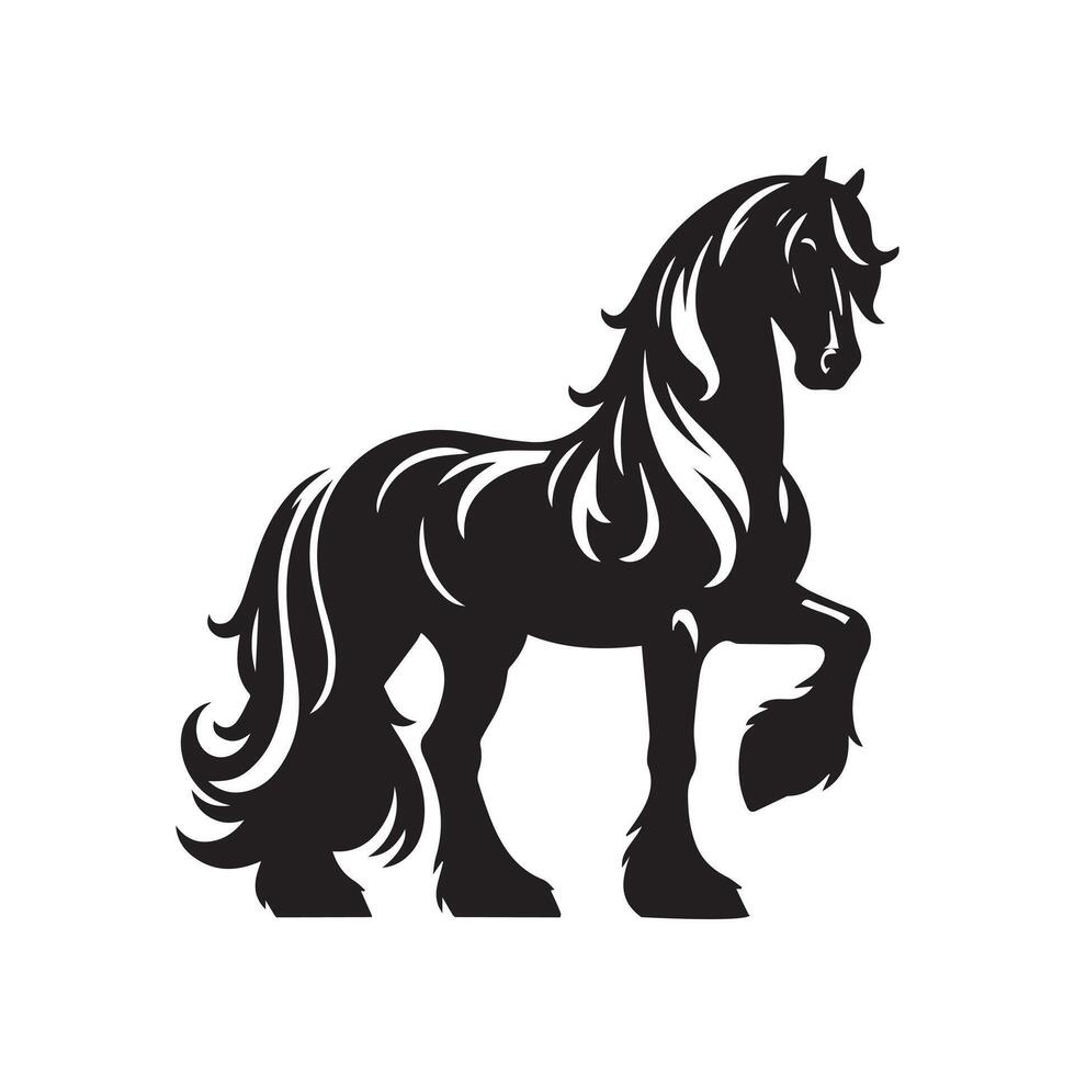 ai generiert ein schwarz und Weiß Zeichnung von ein Pferd mit ein schwarz Mähne und Schwanz vektor