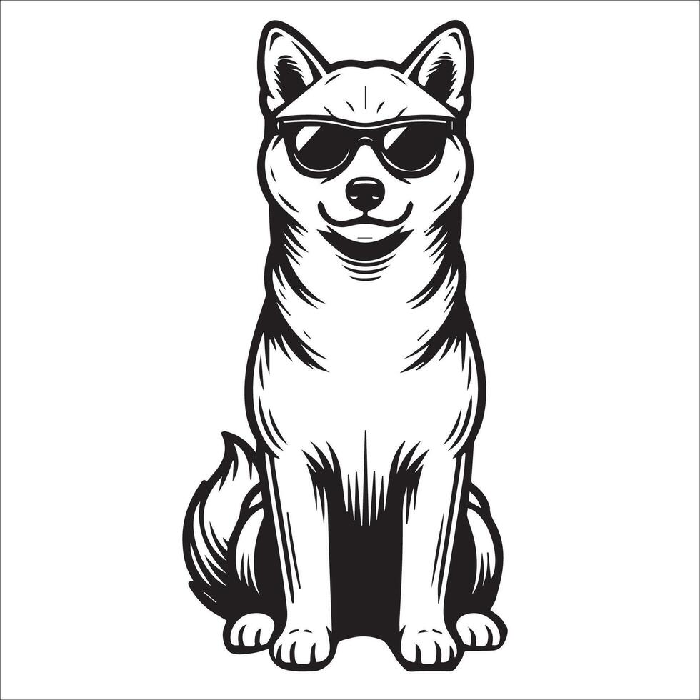 ai genererad shiba inu hund bär solglasögon illustration vektor